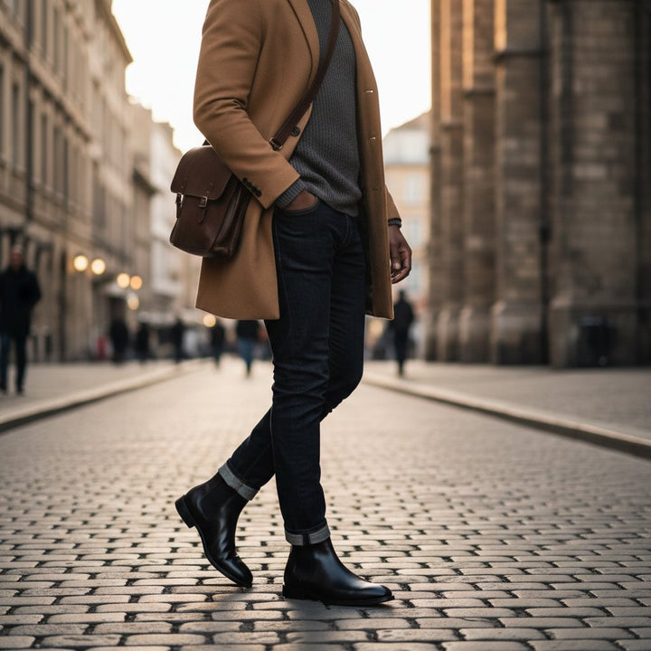 Mens Leather Chelsea Ankle Boots Slip-On Style