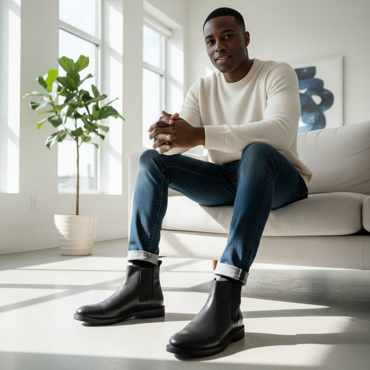Mens Leather Chelsea Ankle Boots Slip-On Style