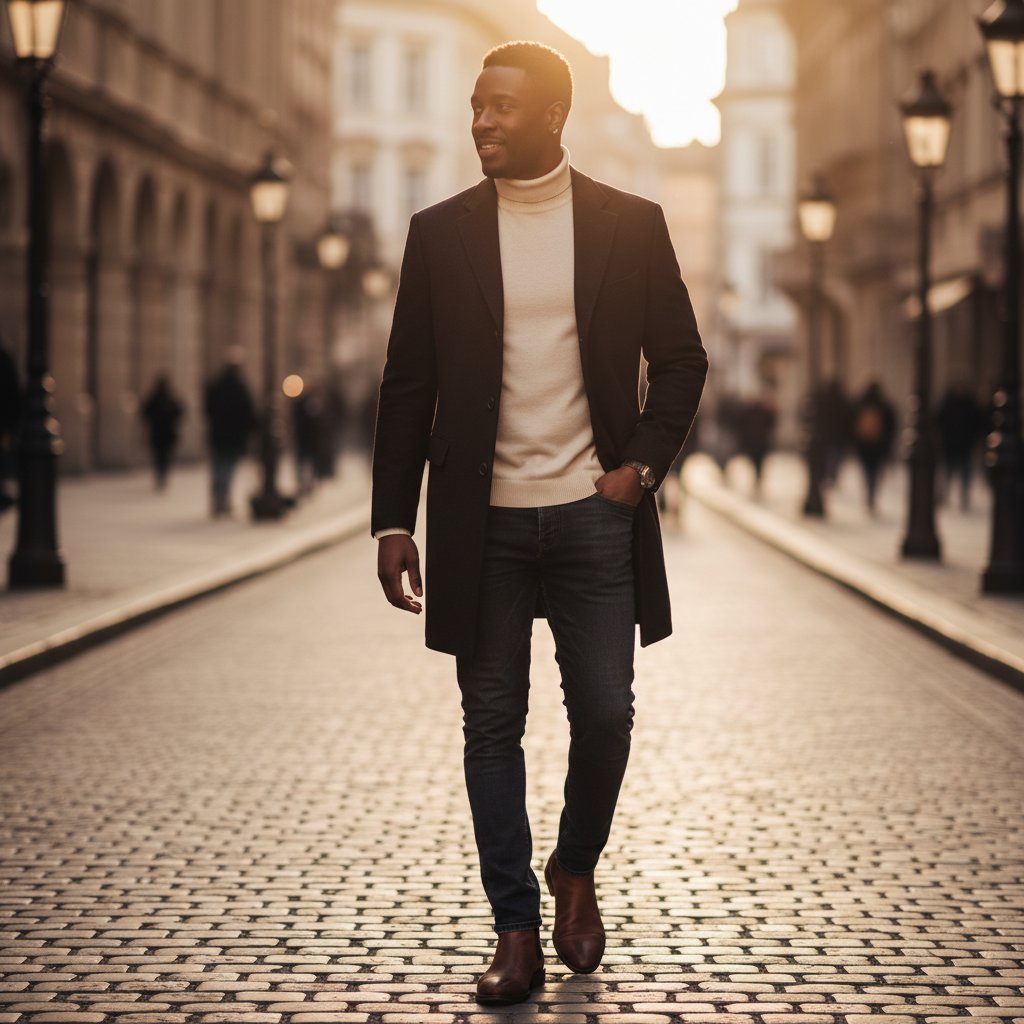 Mens Wool Overcoat Fitted Style