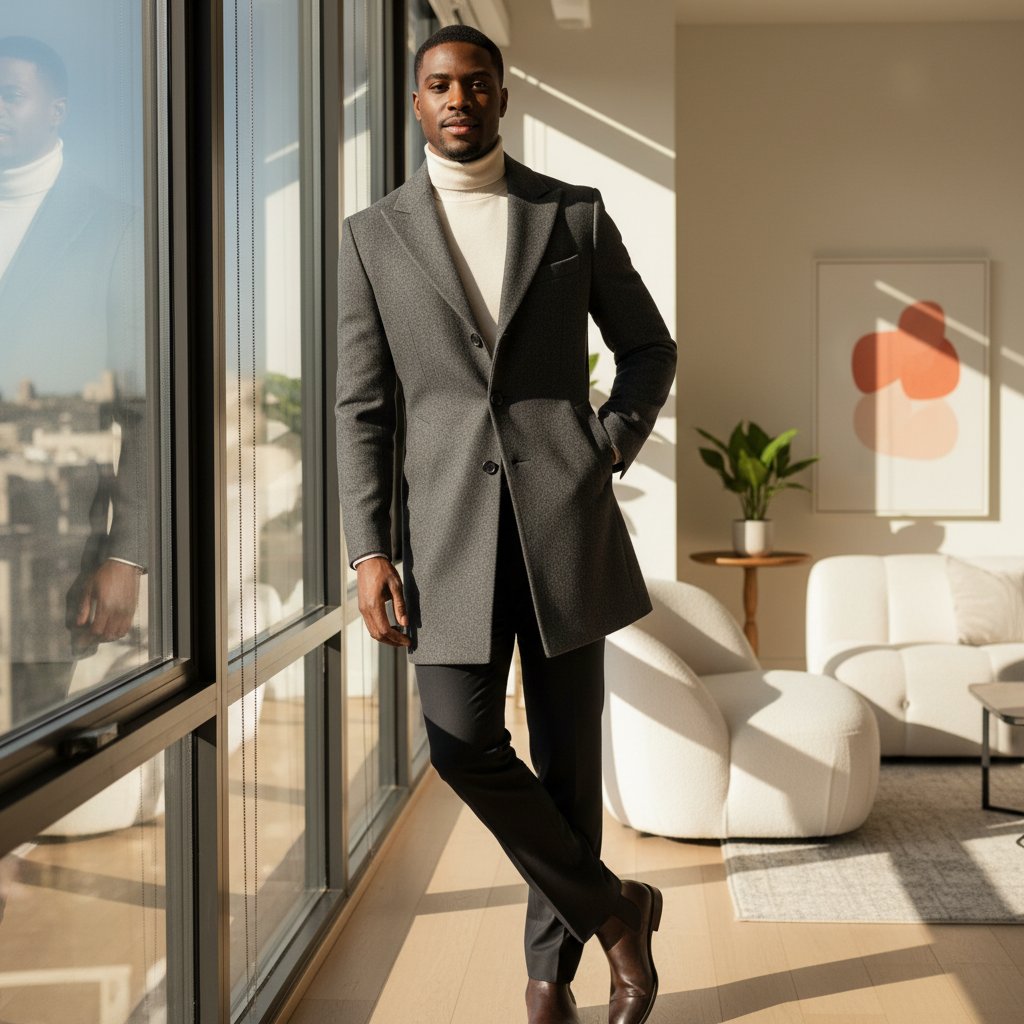 Mens Wool Overcoat Fitted Style