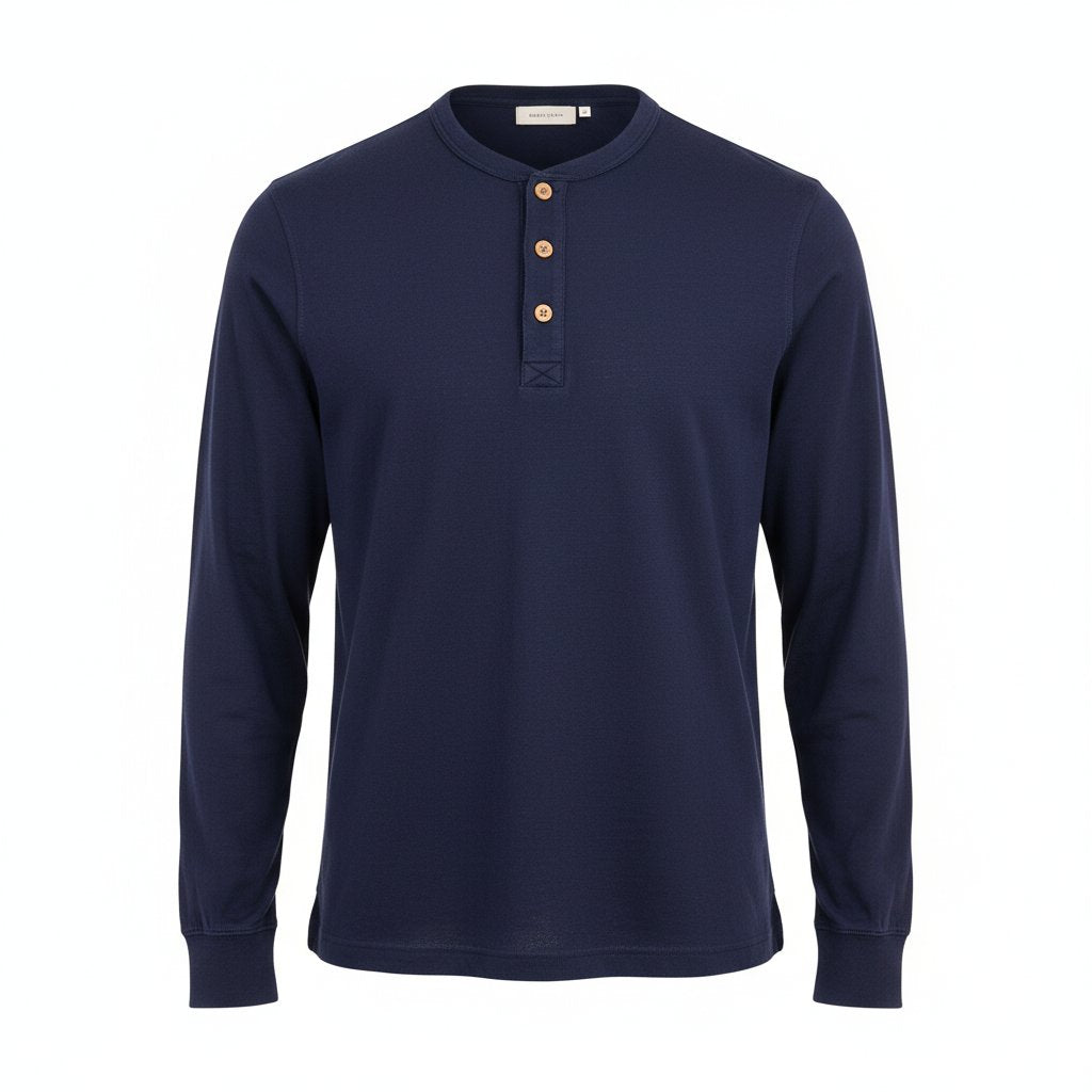 Mens Henley Shirt Cotton Long Sleeve