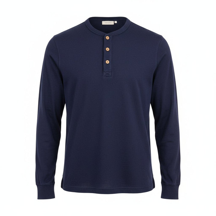 Mens Henley Shirt Cotton Long Sleeve