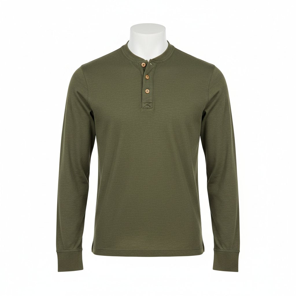 Mens Henley Shirt Cotton Long Sleeve