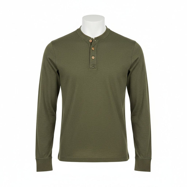Mens Henley Shirt Cotton Long Sleeve