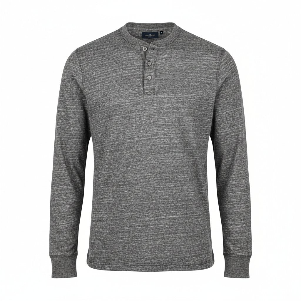 Mens Henley Shirt Cotton Long Sleeve