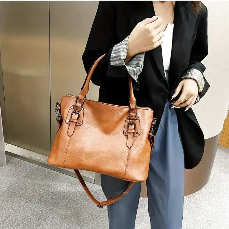 Womens Leather Handbag Large Capacity Vintage Shoulder Strap