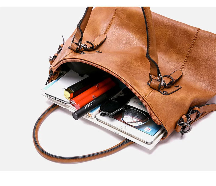 Womens Leather Handbag Large Capacity Vintage Shoulder Strap