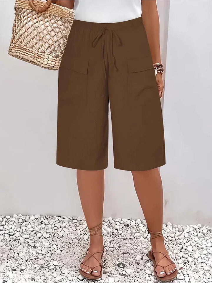 Womens Wide Leg Culottes with Cargo Pockets and Drawstring Waist