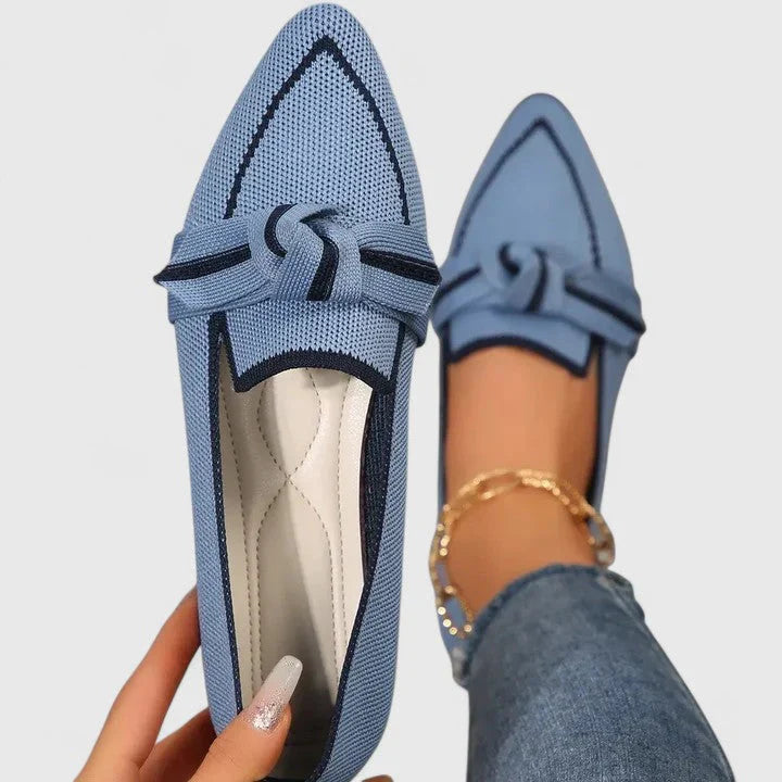 Womens Knit Loafers Pointed Toe Knot Detail Cushioned Sole - BritishMode