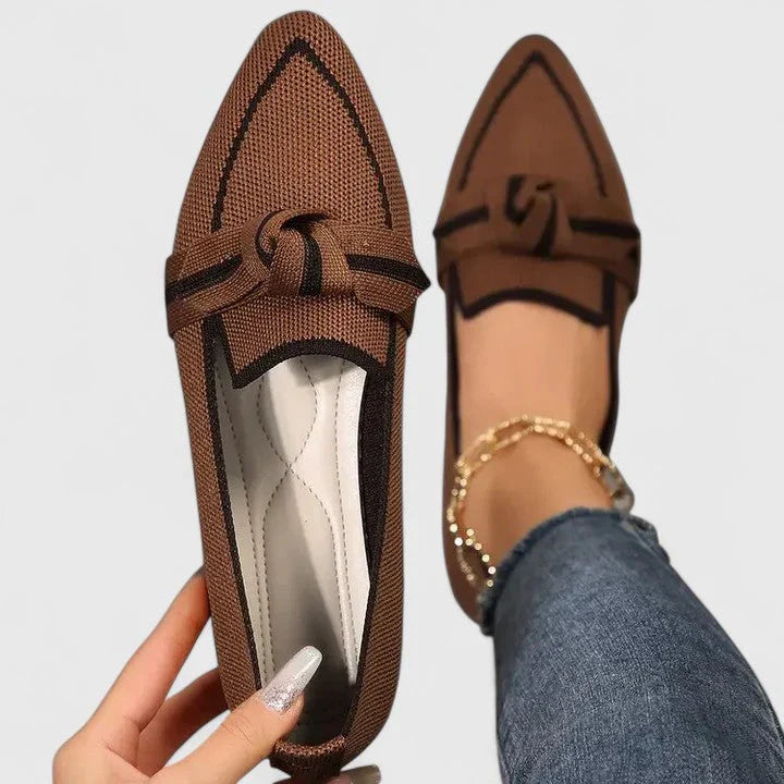 Womens Knit Loafers Pointed Toe Knot Detail Cushioned Sole
