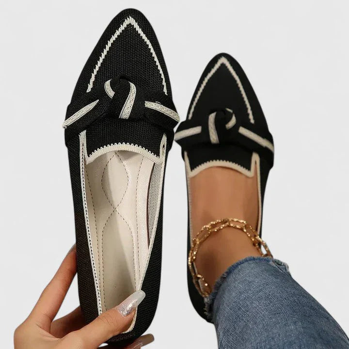 Womens Knit Loafers Pointed Toe Knot Detail Cushioned Sole