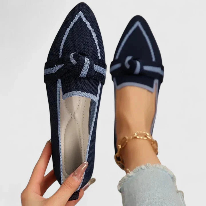 Womens Knit Loafers Pointed Toe Knot Detail Cushioned Sole
