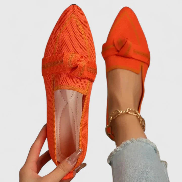 Womens Knit Loafers Pointed Toe Knot Detail Cushioned Sole