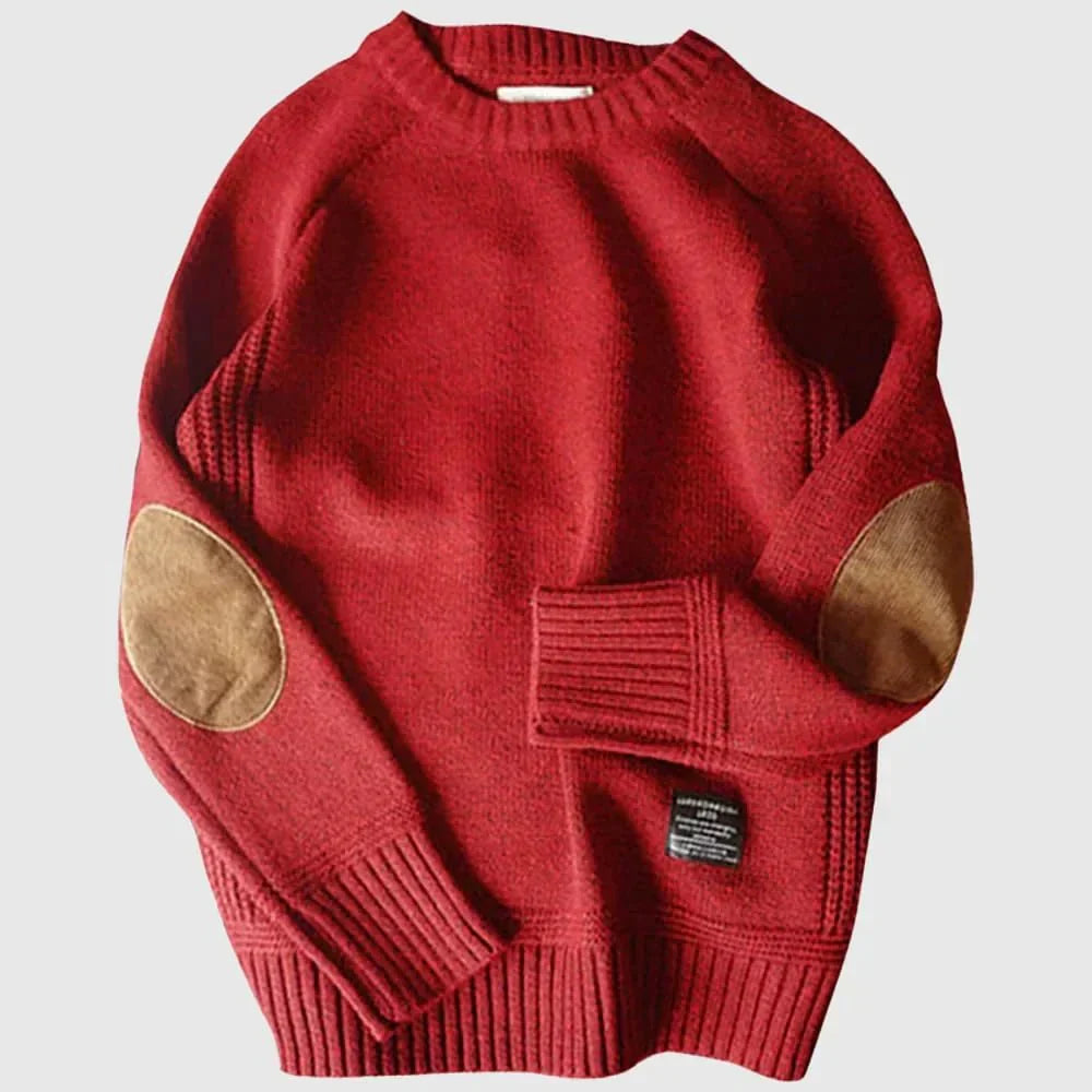 Mens Crew Neck Patchwork Sweater Classic Fit