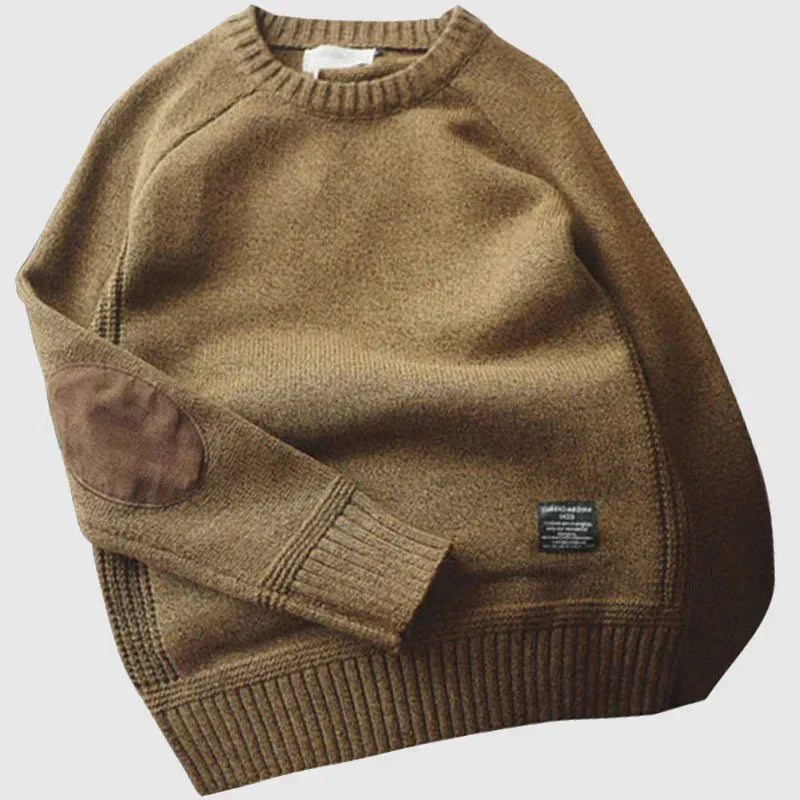 Mens Crew Neck Patchwork Sweater Classic Fit