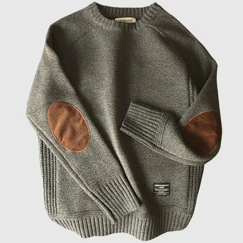 Mens Crew Neck Patchwork Sweater Classic Fit