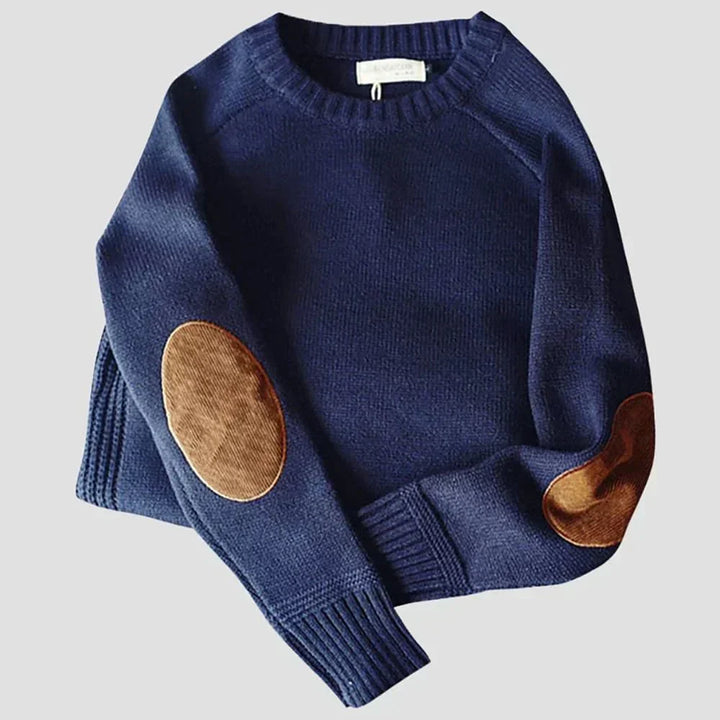 Mens Crew Neck Patchwork Sweater Classic Fit