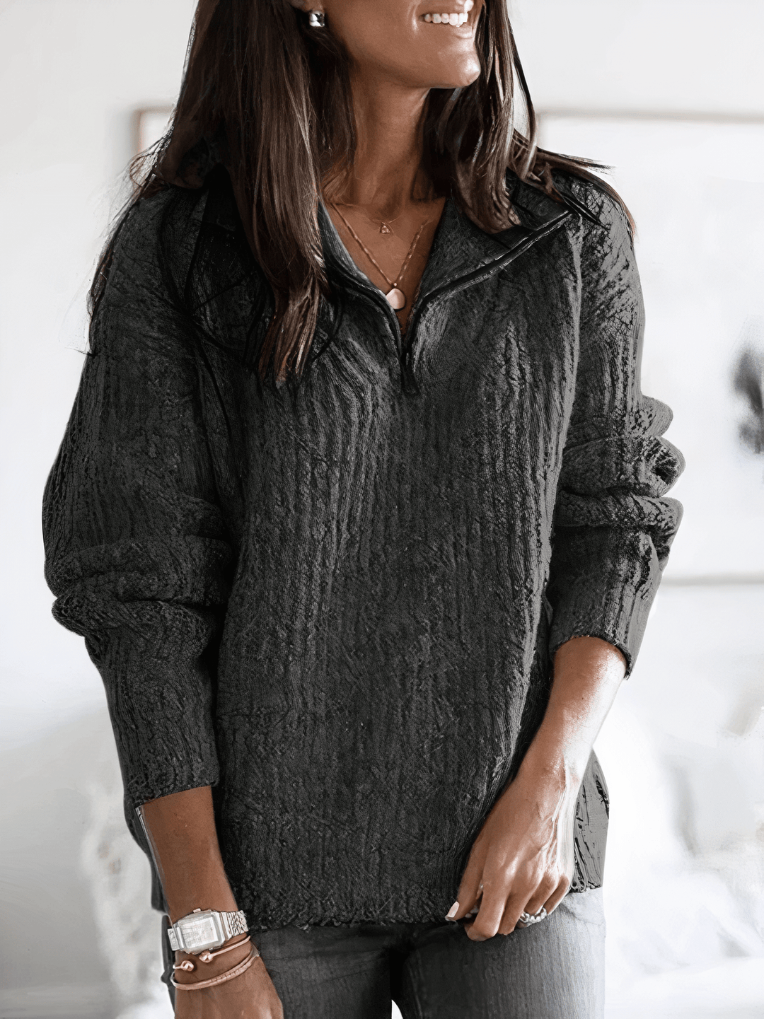 Womens Quarter-Zip Pullover Cozy Winter Fit