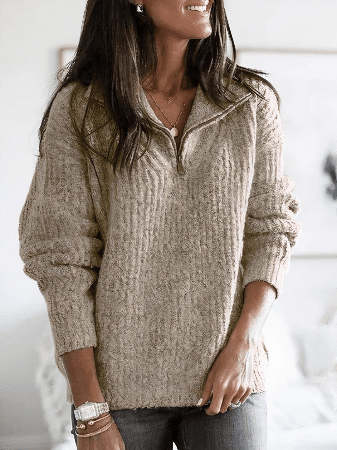 Womens Quarter-Zip Pullover Cozy Winter Fit