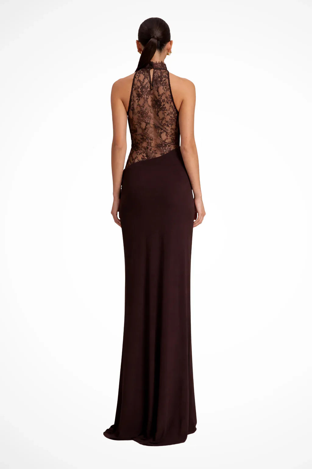 Womens Maxi Dress Lace Detail Halter Neck Sheer Panels