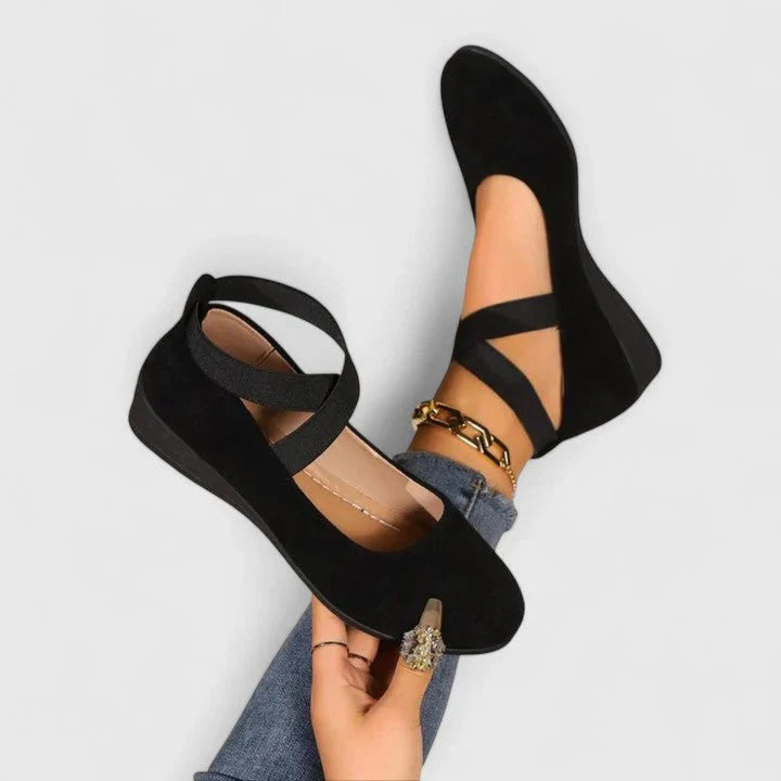 Womens Orthopaedic Wedge Shoes with Cross Straps Elastic Ankle - BritishMode