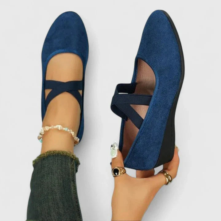 Womens Orthopaedic Wedge Shoes with Cross Straps Elastic Ankle