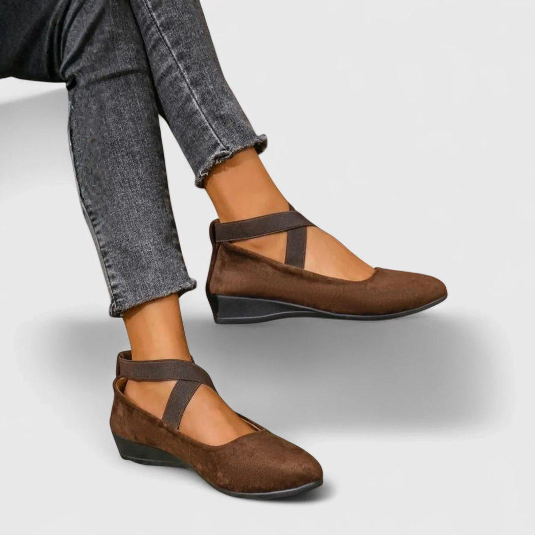 Womens Orthopaedic Wedge Shoes with Cross Straps Elastic Ankle