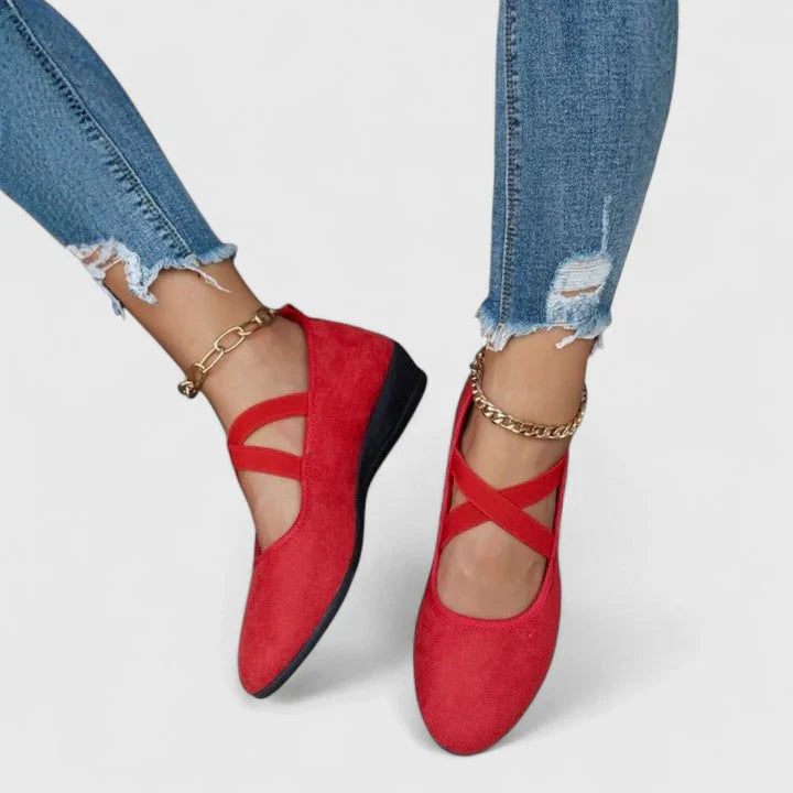 Womens Orthopaedic Wedge Shoes with Cross Straps Elastic Ankle
