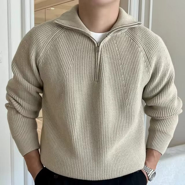 Mens Cotton Quarter-Zip Sweater Relaxed Fit