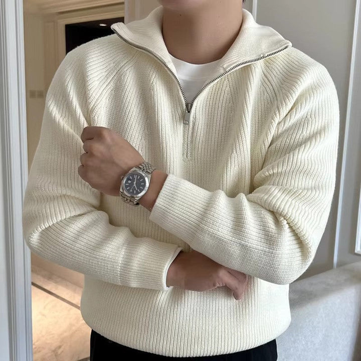 Mens Cotton Quarter-Zip Sweater Relaxed Fit