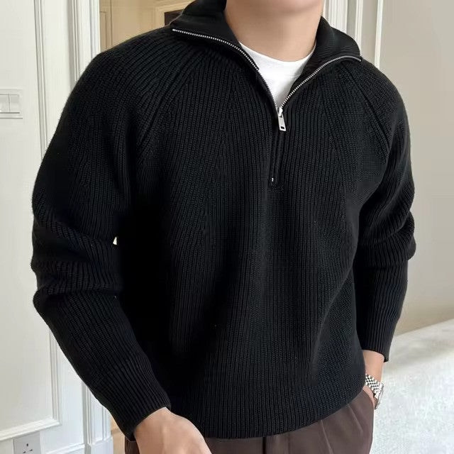 Mens Cotton Quarter-Zip Sweater Relaxed Fit