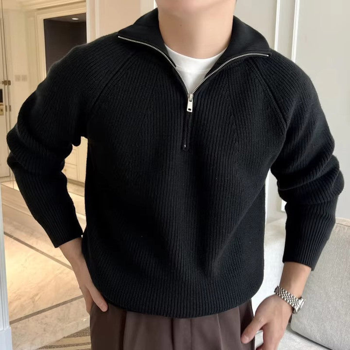 Mens Pullover Sweater Cotton Quarter Zip Casual Fit