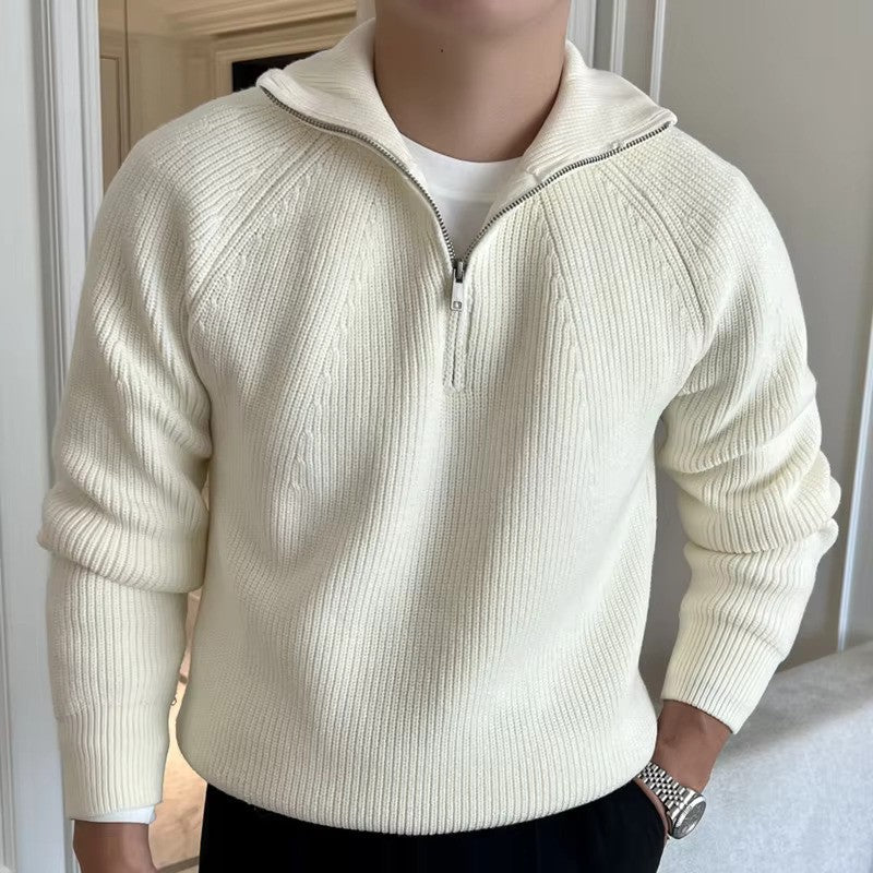 Mens Pullover Sweater Cotton Quarter Zip Casual Fit - BritishMode