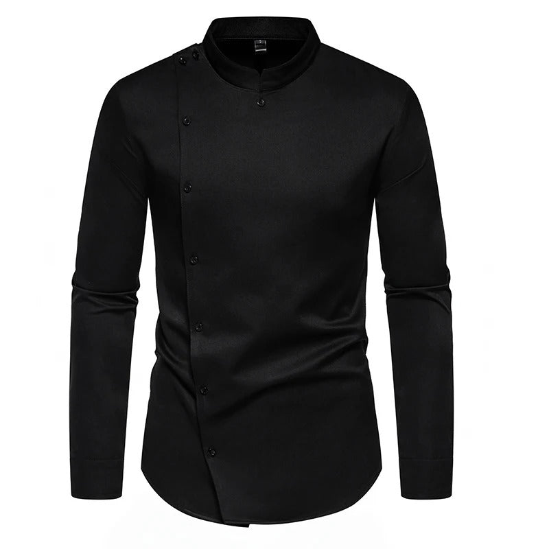 Mens Dress Shirt with Off-Center Design Slim Fit