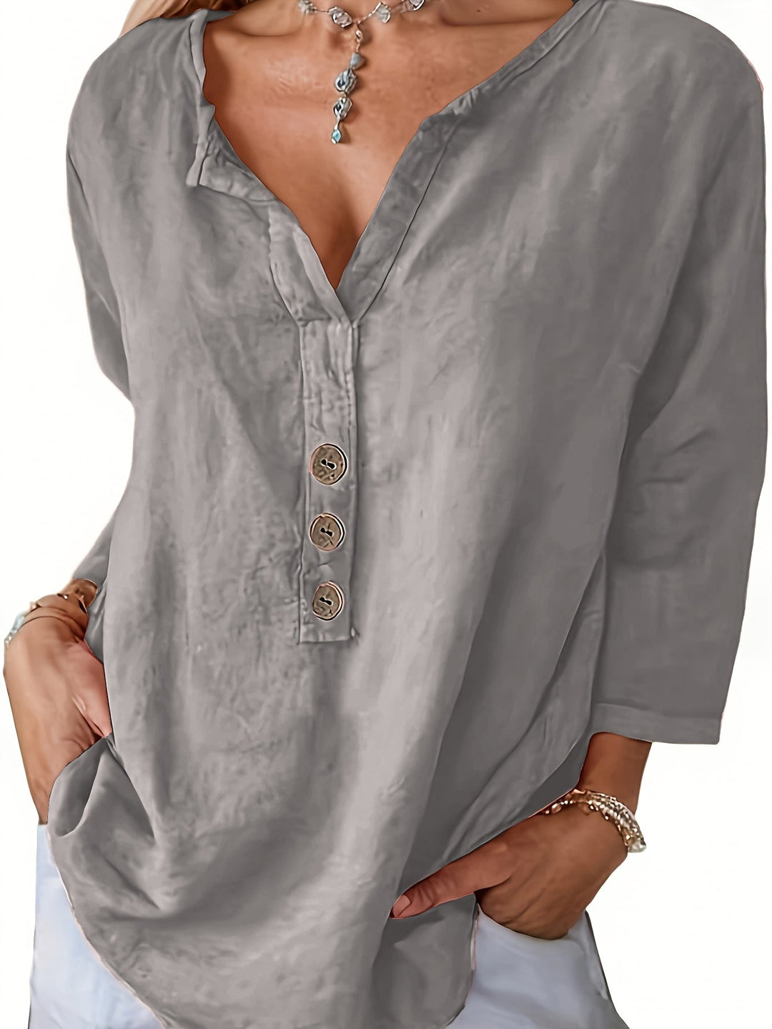Womens Casual Blouse Cotton and Linen Relaxed Fit