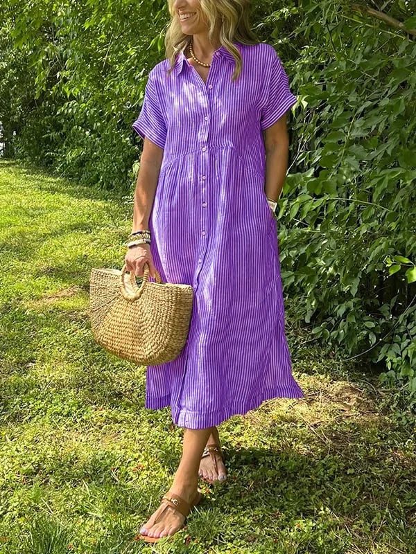 Womens Summer Dress Lightweight Stripe Relaxed Fit
