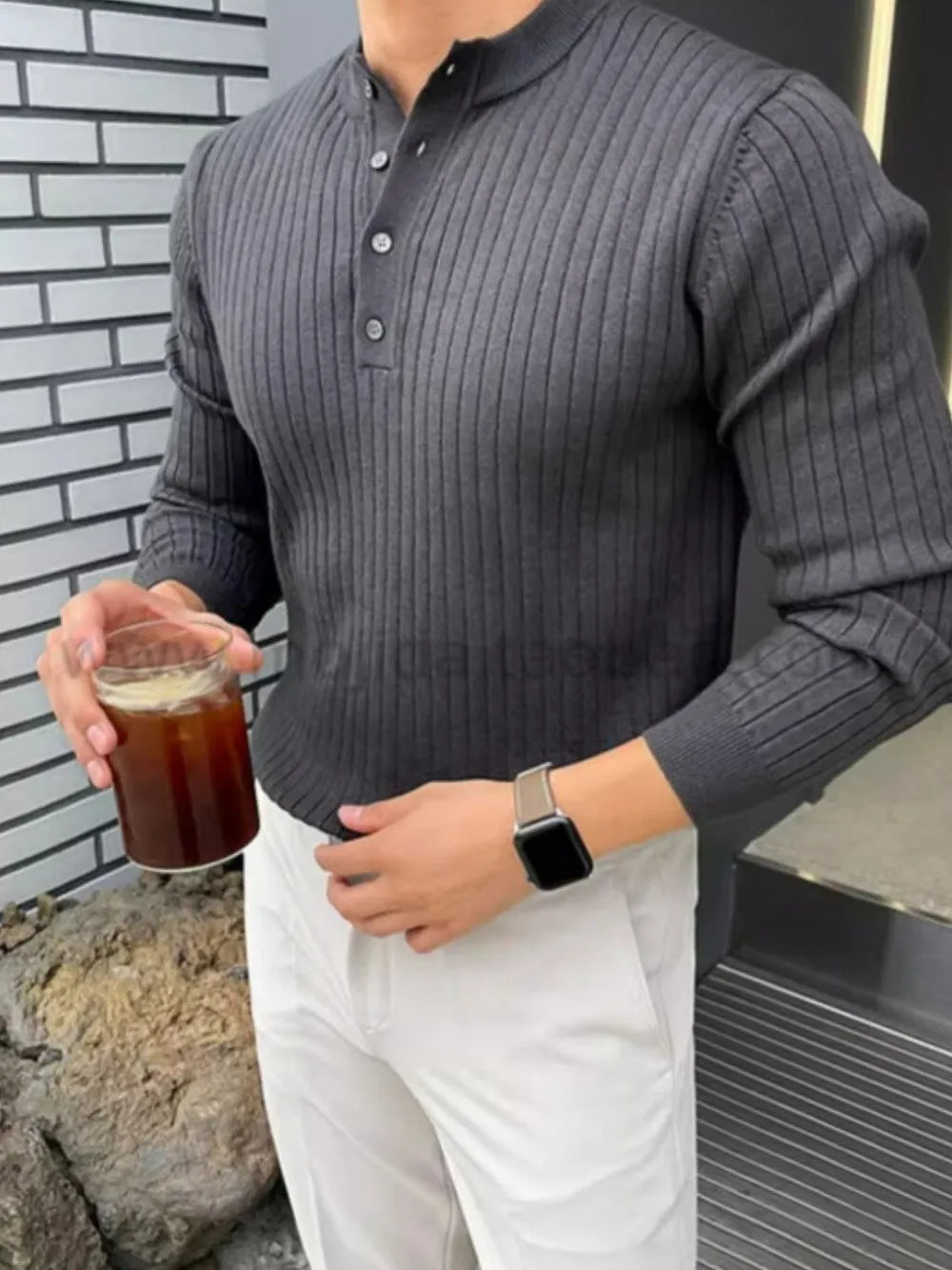 Mens Sweater Textured Knit Crew Neck Long Sleeve
