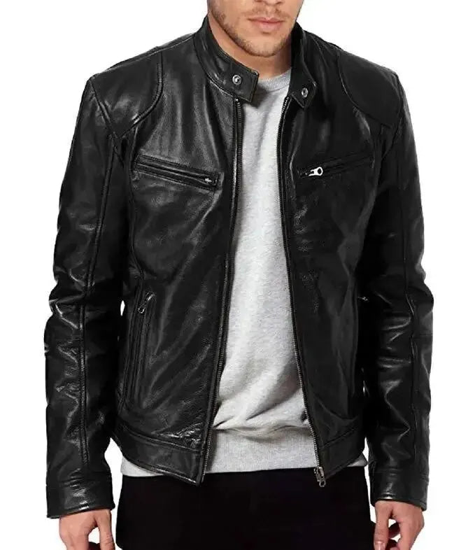 Mens Leather Motorcycle Jacket Rugged Fit