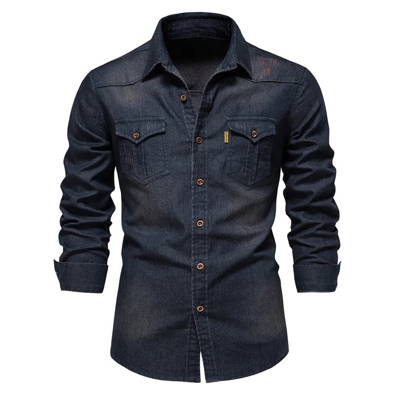 Mens Denim Shirt Classic Western Style