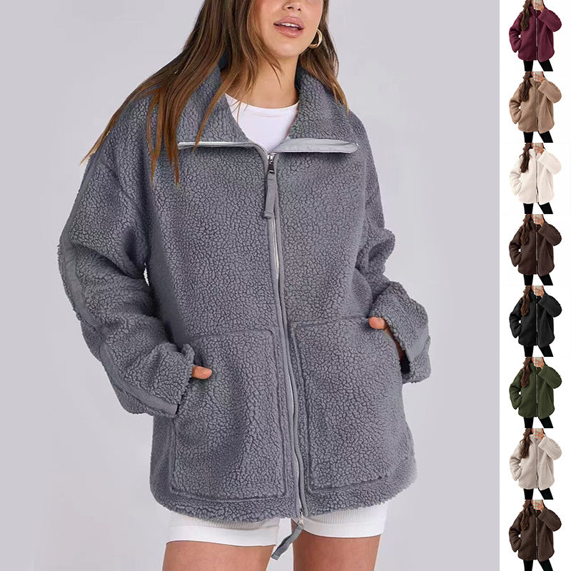 Womens Fleece Jacket Cozy Warm Zipper Front - BritishMode