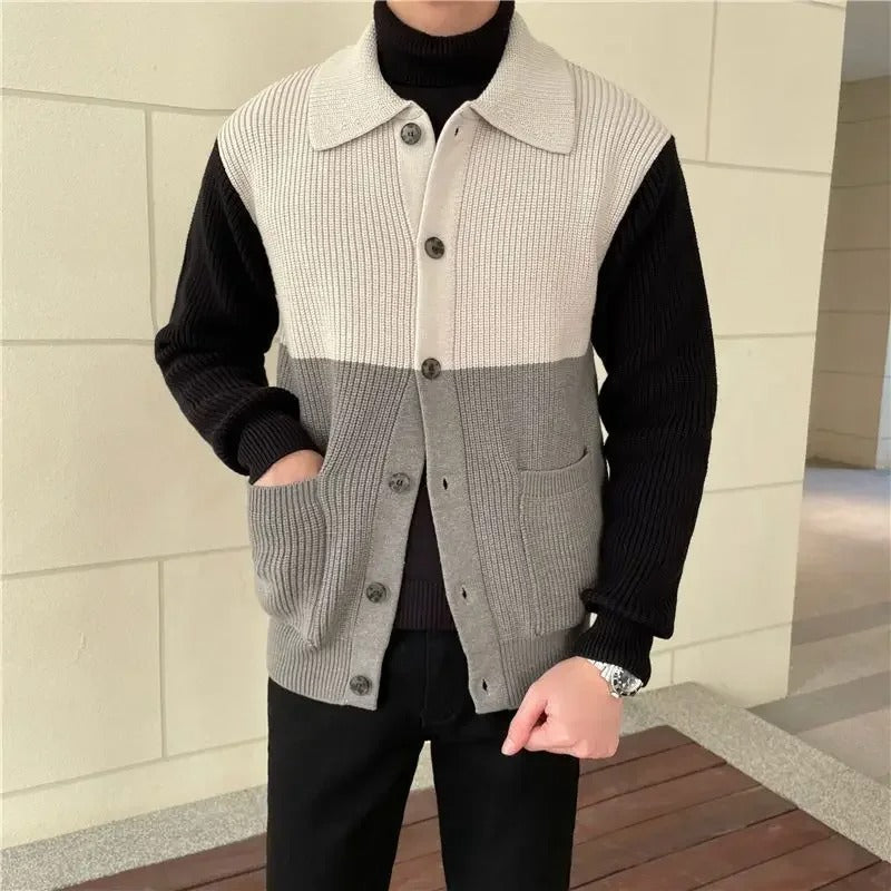 Unisex Sweater Knit Color Block Relaxed Fit