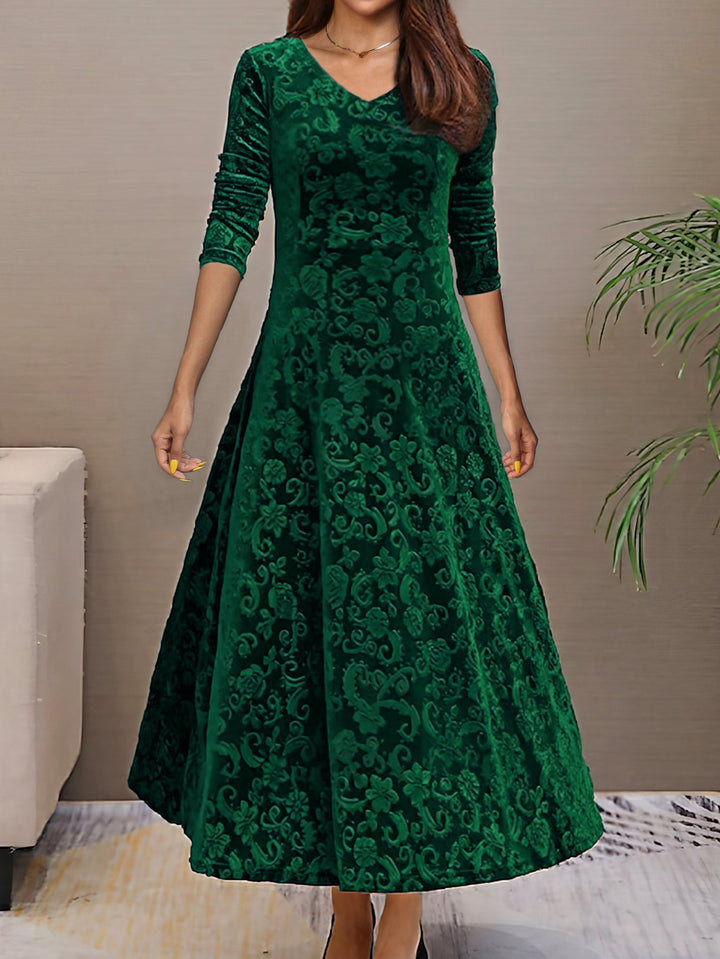 Womens Velvet Evening Dress Long Sleeve Elegant Fit