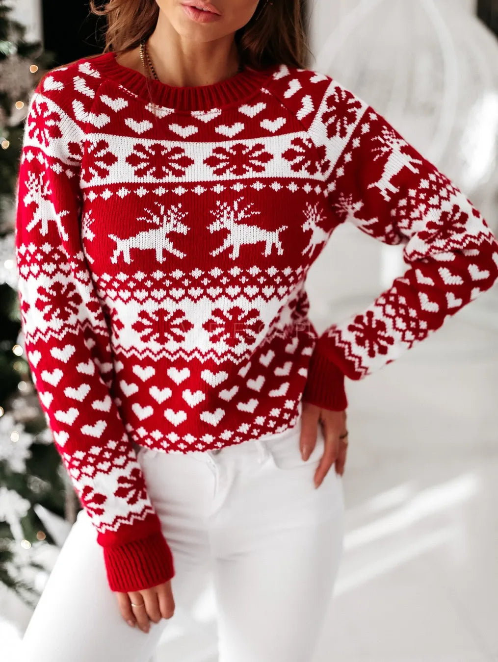 Womens Knitted Sweater with Crewneck Soft Fit