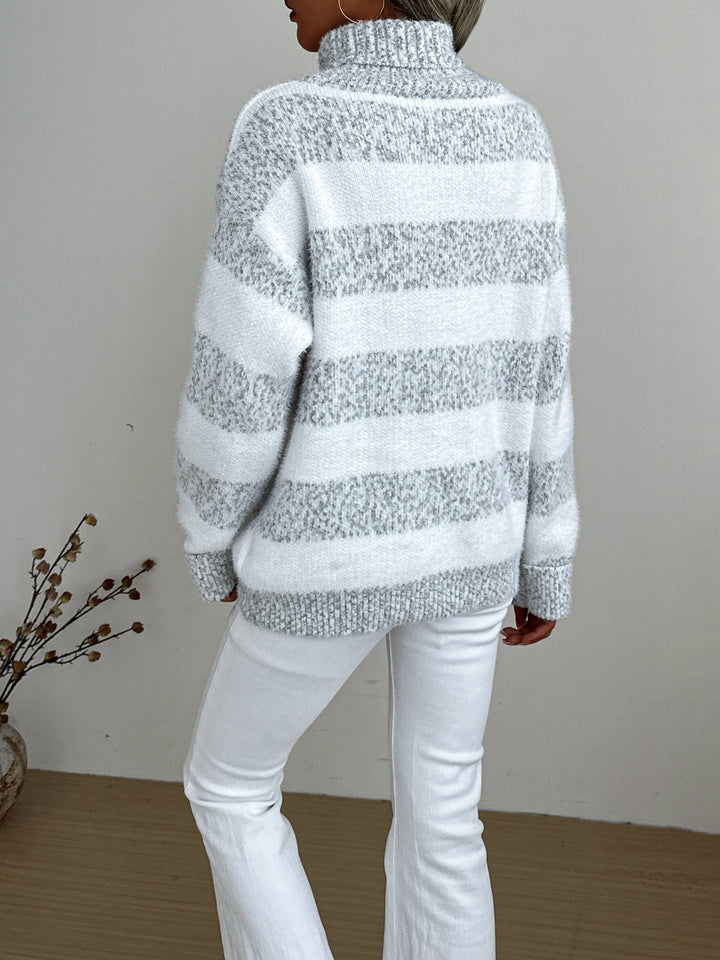 Womens Turtleneck Sweater with Striped Knit Cozy Fit