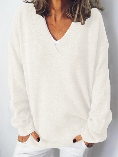 Womens V-Neck Sweater Relaxed Fit Chic