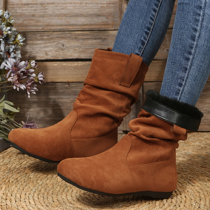 Womens Ankle Boots Suede Comfortable Low Heel
