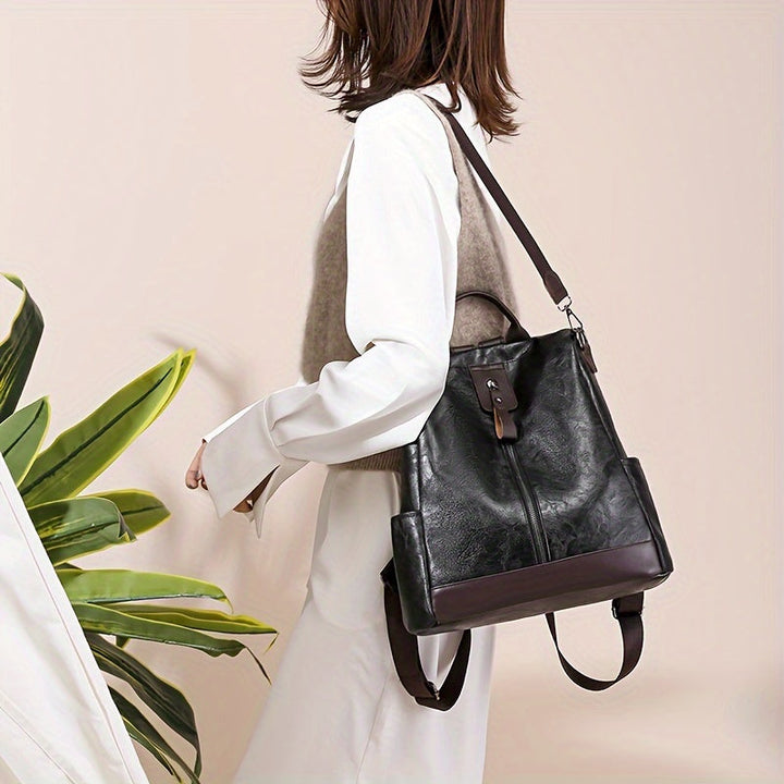 Womens Backpack Vegan PU Leather Secure Design