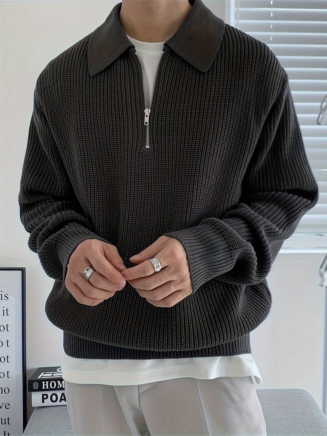 Mens Quarter Zip Sweater Cozy Warm Fit