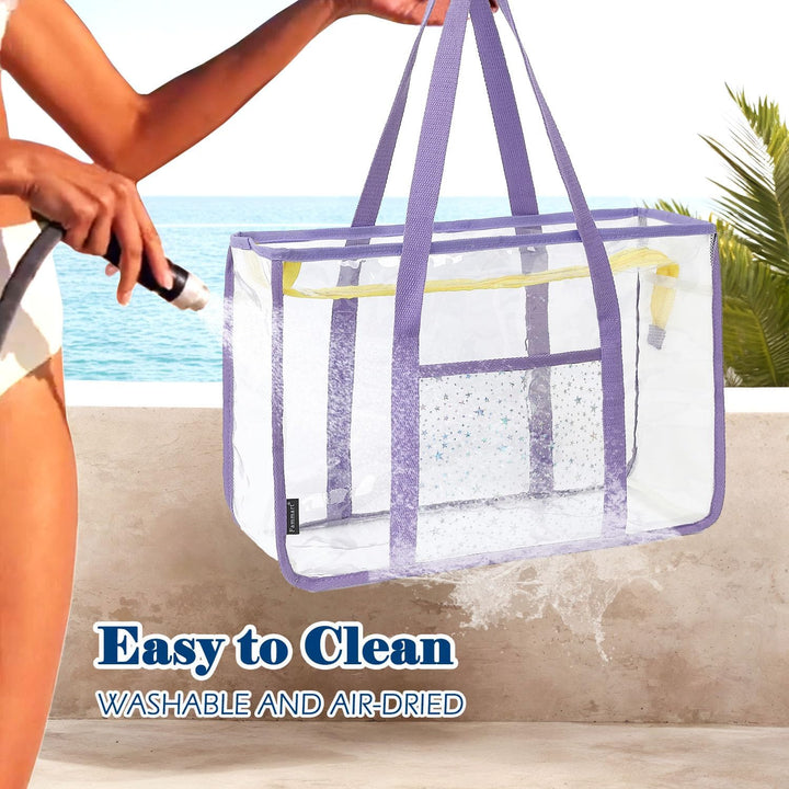 Extra Large Clear Mesh Beach Tote Bag with Pockets