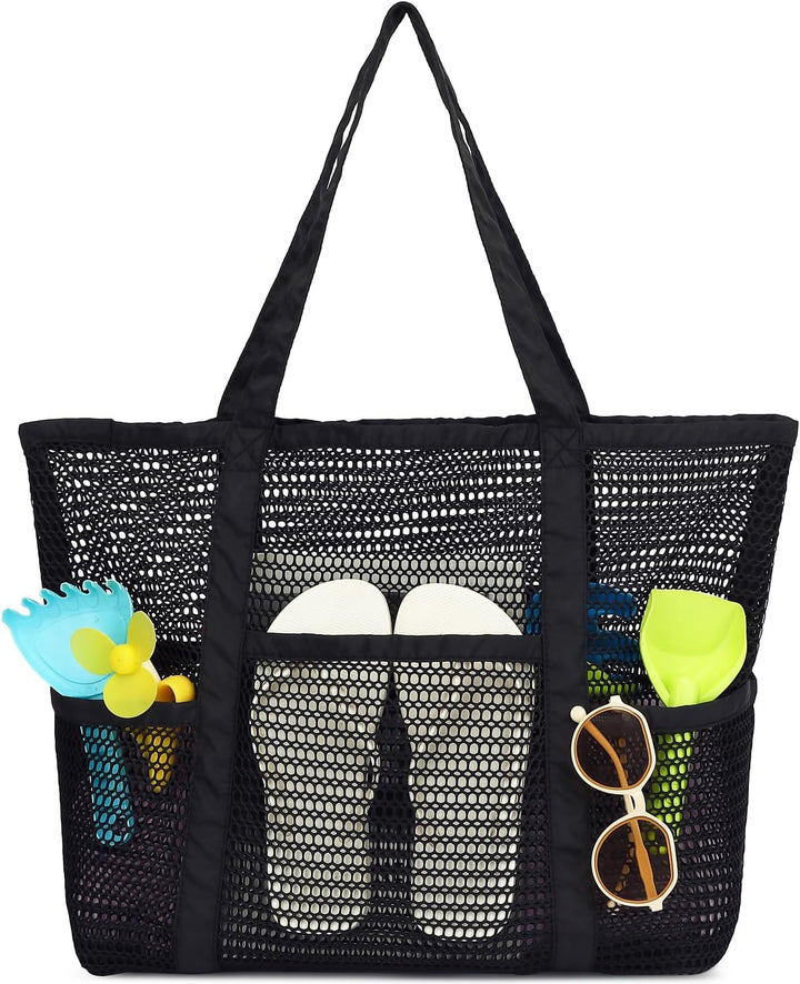 Extra Large Clear Mesh Beach Tote Bag with Pockets